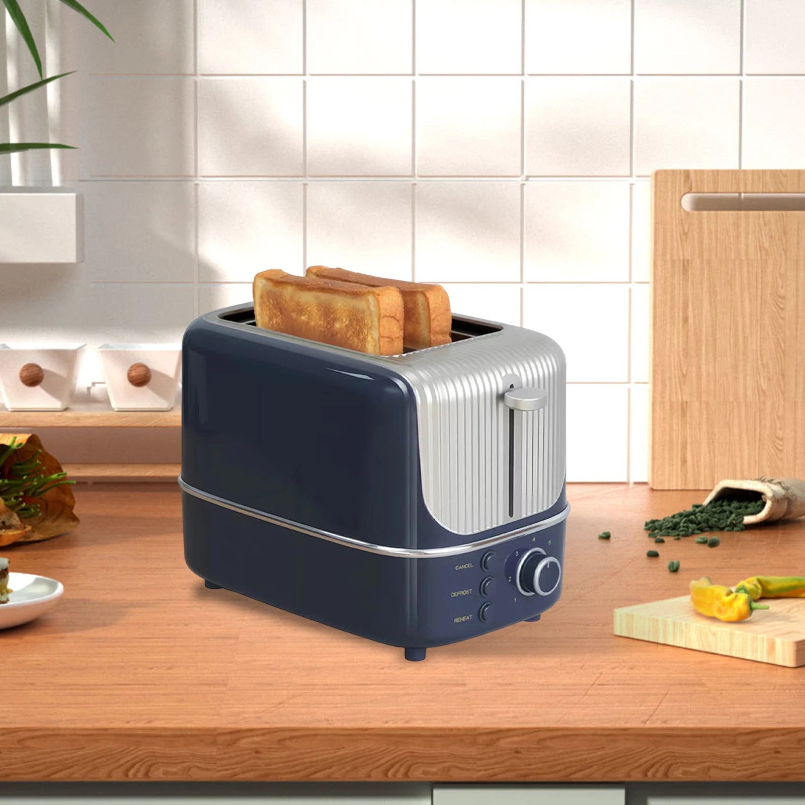 2 Slice Bread Toaster Stainless Steel Electric Breakfast Machine with 9 Browning Settings Compact Sandwich Maker Home Kitchen