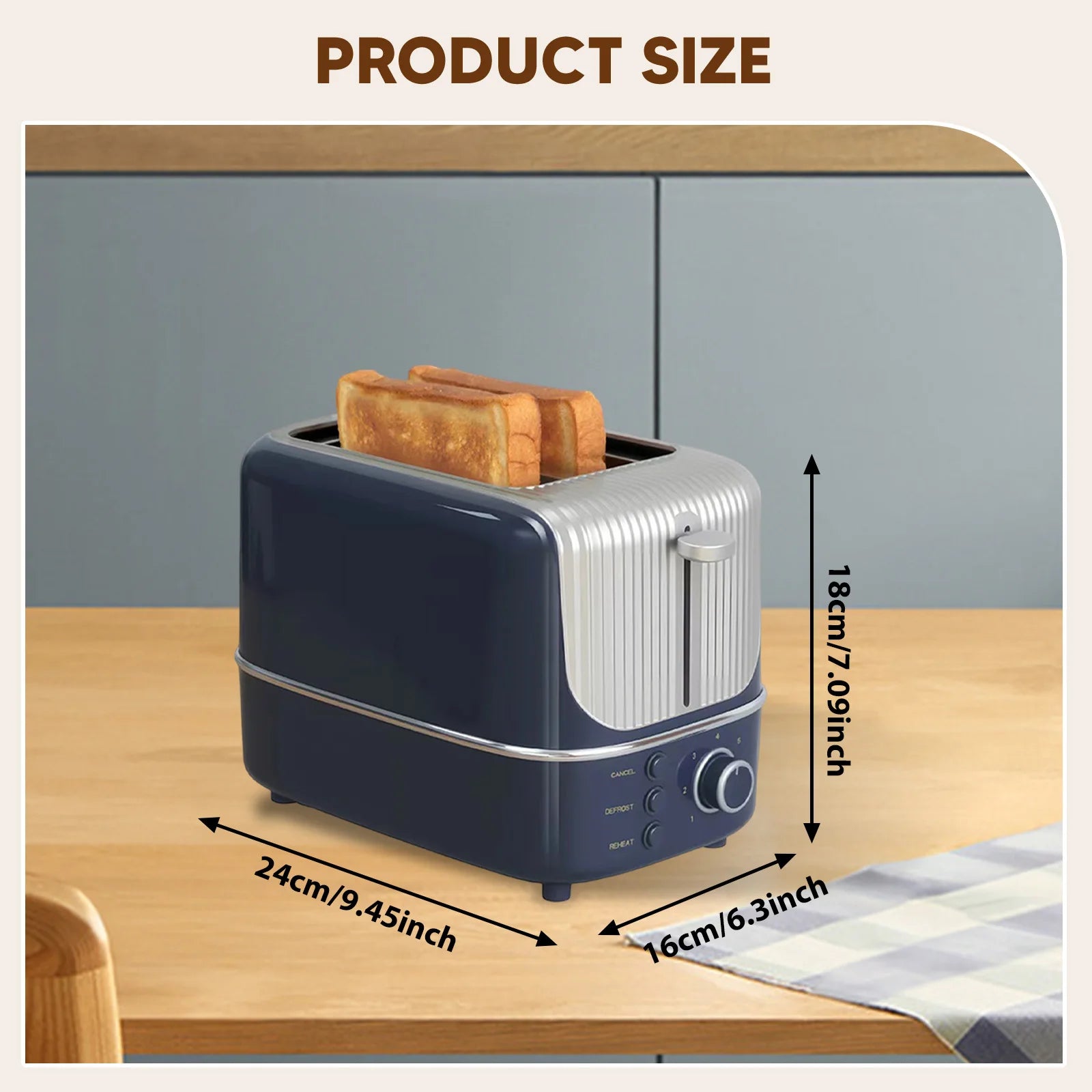 2 Slice Bread Toaster Stainless Steel Electric Breakfast Machine with 9 Browning Settings Compact Sandwich Maker Home Kitchen