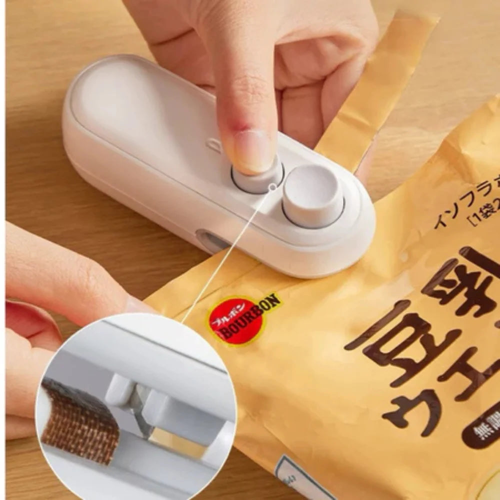 Mini Packaging Sealer-USB Rechargeable with Integrated Cutter and Vacuum Sealing