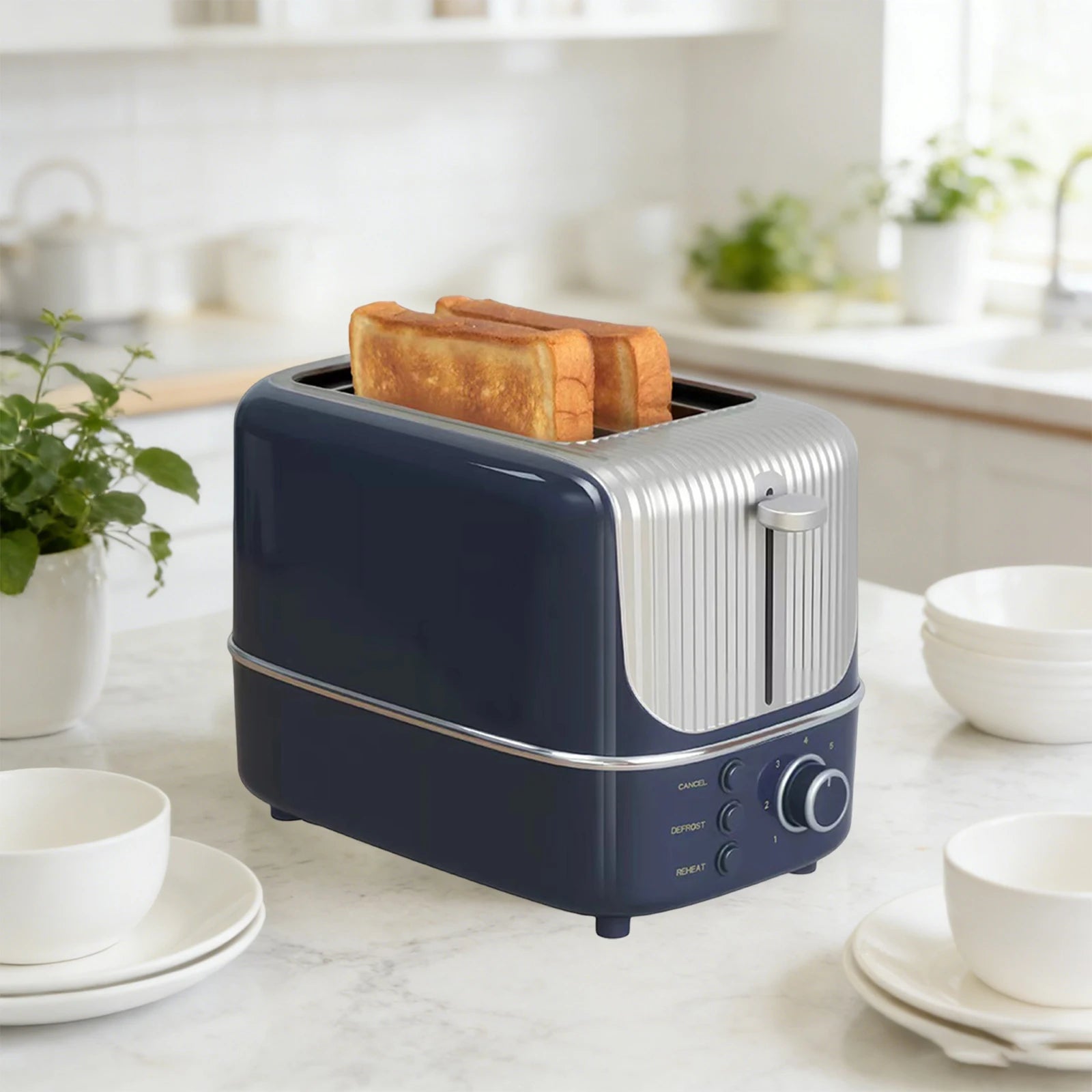2 Slice Bread Toaster Stainless Steel Electric Breakfast Machine with 9 Browning Settings Compact Sandwich Maker Home Kitchen
