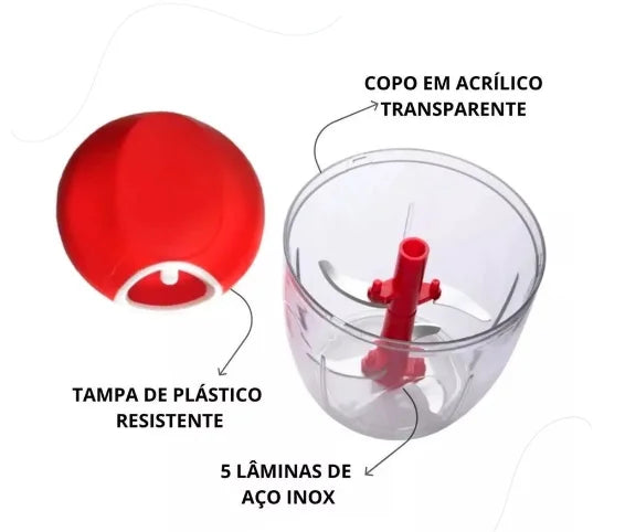 Mini Manual Food Processor Large 5 Blades 900ml - Neverdie