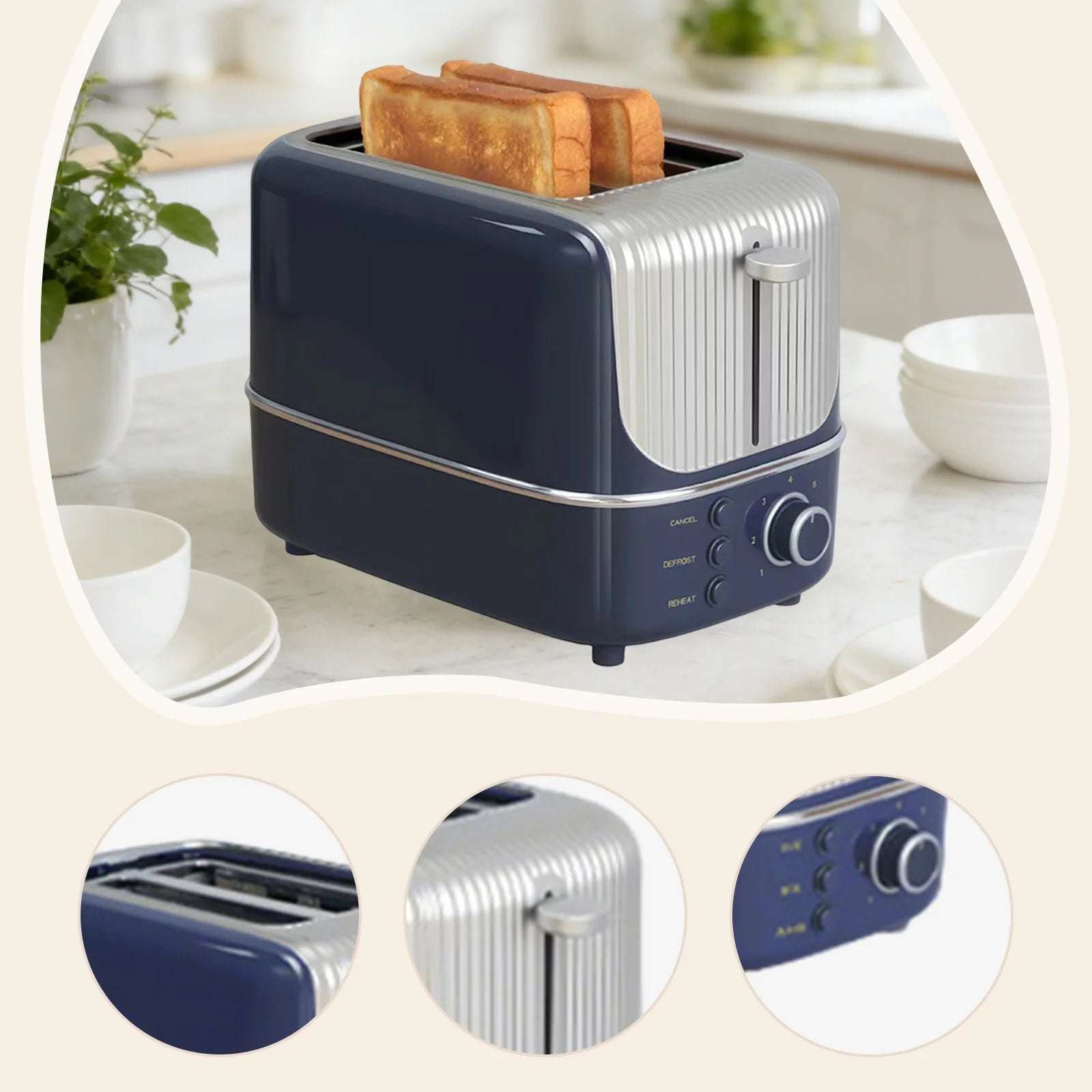 2 Slice Bread Toaster Stainless Steel Electric Breakfast Machine with 9 Browning Settings Compact Sandwich Maker Home Kitchen