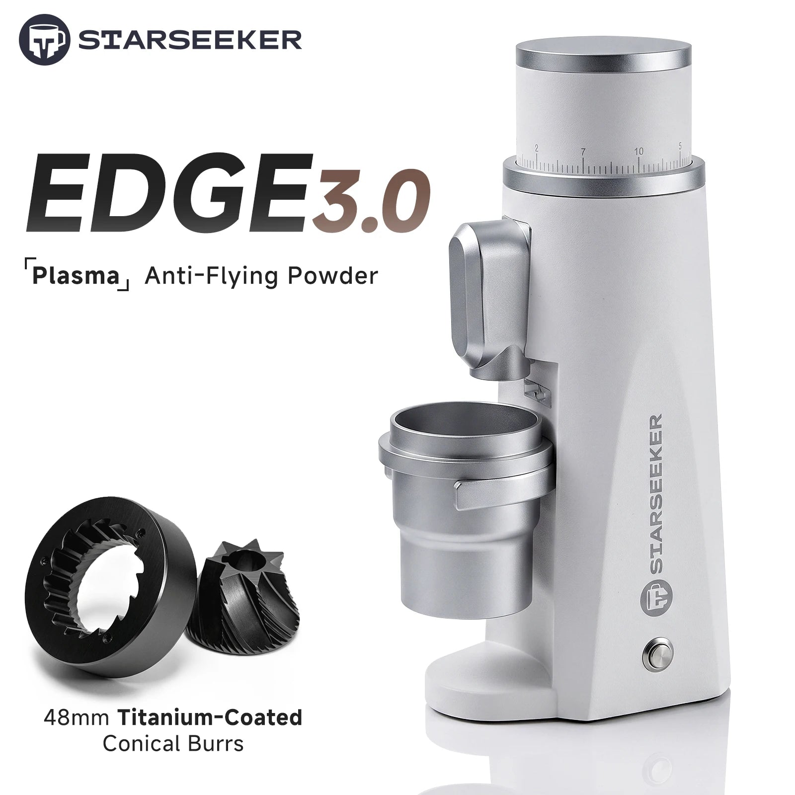 STARSEEKER EDGE Titanium Burr Coffee Grinder 48MM Espresso Burrs Stepless Fineness Adjustment Electric Coffee Grinders Black