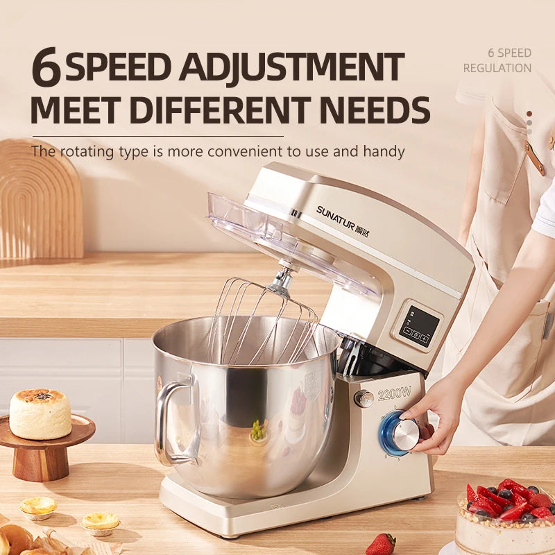 SUNATUR 10L Stand Mixer 2200w Dough Kneading Planetary Proccessor Automatic Beater Electric Timed Kitchen Blender Cream Whipper