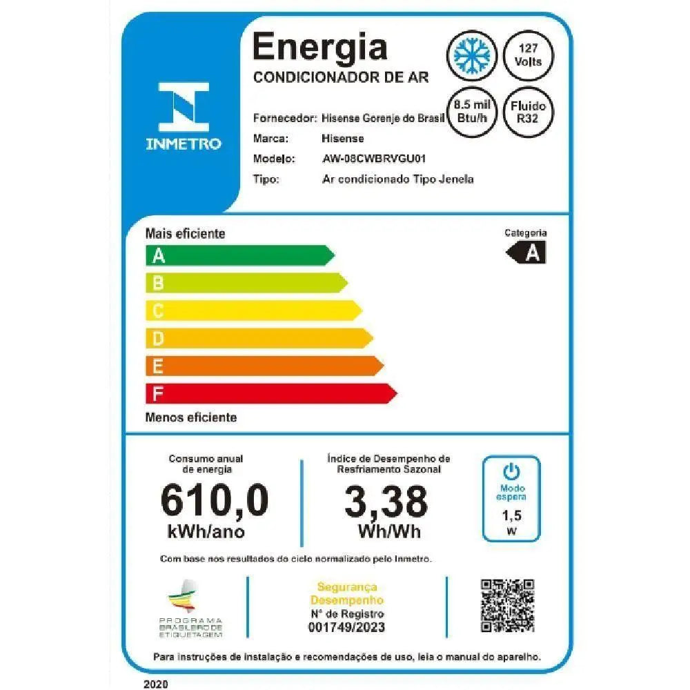 AIR CONDITIONING ELECTRONIC WINDOW INVERTER HISENSE WI-FI 8.000 BTUS COLD AW-08TWBRBSU00 127V