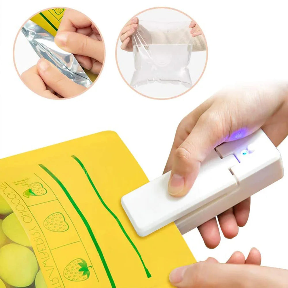 2 IN1 USB Chargable Mini Bag Sealer Heat Sealers With Cutter Knife Rechargeable Portable Sealer For Plastic Food Storage Kitchen