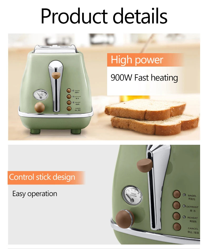 Retro Type Electric Toaster With lid 6 Gear Stainless steel Bagel Bread Oven Sandwich baking tray Defrost Reheat Breakfast Maker