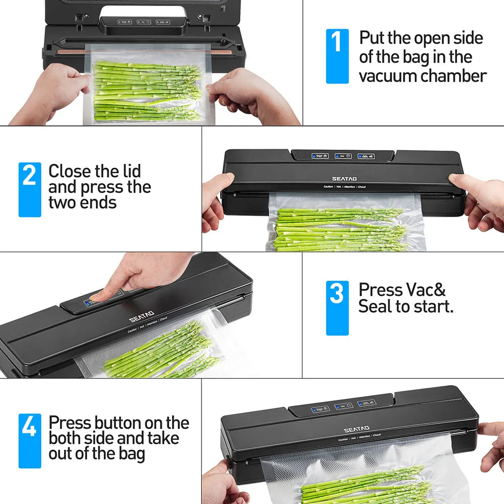 SEATAO VM1000 Best Food Vacuum Sealer Automatic Commercial Household Food Vacuum Sealer Packaging Machine Include 10Pcs Bags