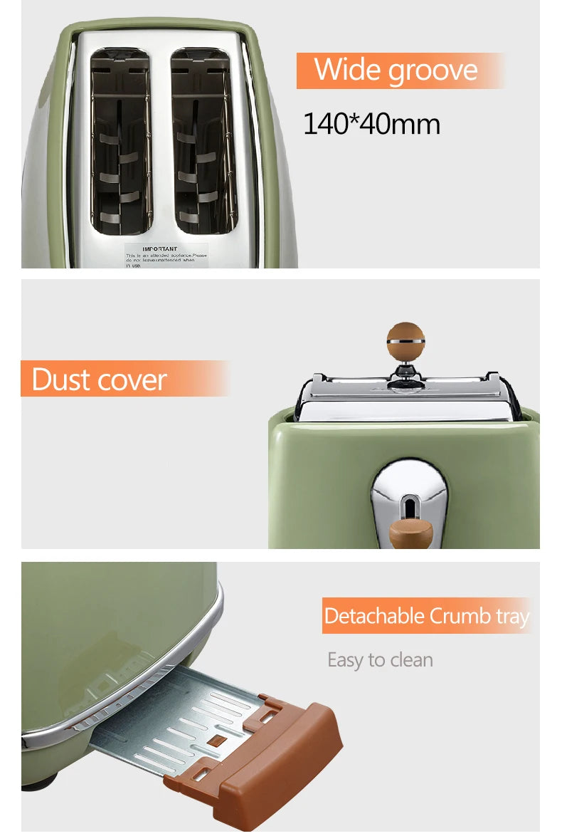 Retro Type Electric Toaster With lid 6 Gear Stainless steel Bagel Bread Oven Sandwich baking tray Defrost Reheat Breakfast Maker