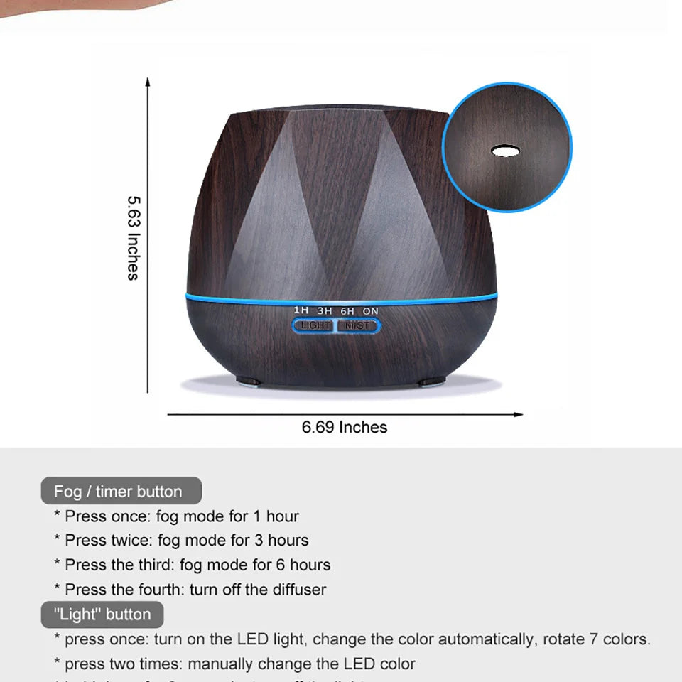 Remote Control Humidifier Essential Oil Diffuser With 7 Color LED Humidificador 300ml 500ml Ultrasonic Aroma Diffuser For Home