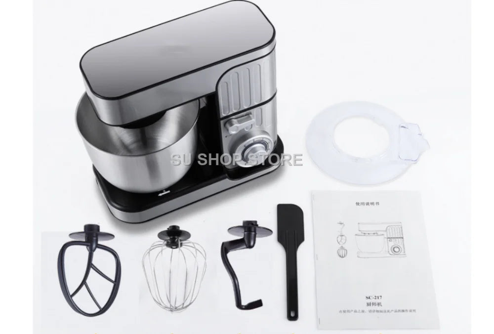 7L Stainless Steel Electric Food Stand Mixer 6-Speed Kitchen Chef with Egg Whisk Dough Cream Blender Juicer Meat Grinder Mincer