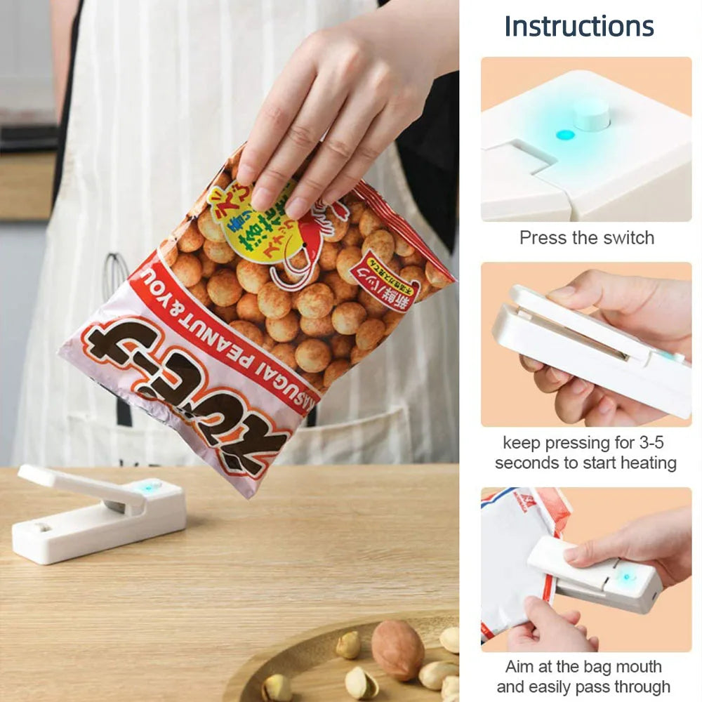 2 IN1 USB Chargable Mini Bag Sealer Heat Sealers With Cutter Knife Rechargeable Portable Sealer For Plastic Food Storage Kitchen