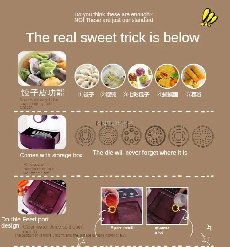 7 Moulds Automatic Electric Pasta Machine DIY Vegetables Noodle Maker Dumpling Shell Maker 220V