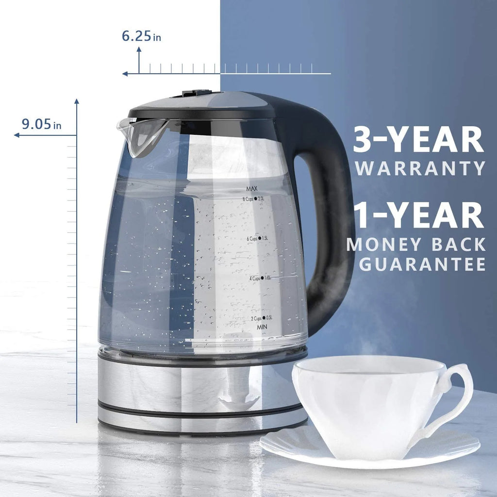 DEVISIB Electric Glass Kettle, 2200W Fast Boiling, Temperature Control, 4-Hour Keep Warm, 2.0L Tea Kettle & Hot Water Boiler