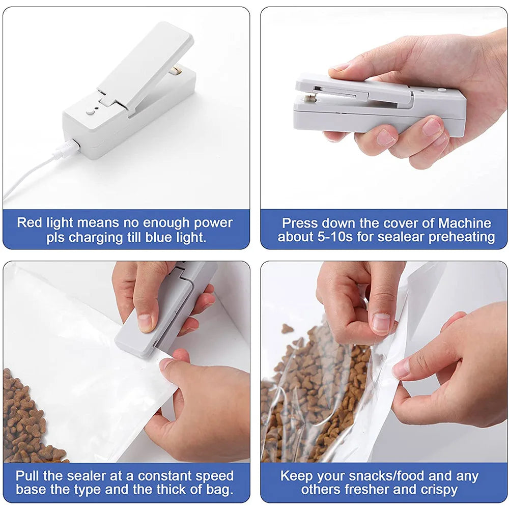 2 IN1 USB Chargable Mini Bag Sealer Heat Sealers With Cutter Knife Rechargeable Portable Sealer For Plastic Food Storage Kitchen