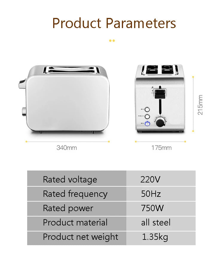 Stainless steel Electric Toaster Bagel Bread Bake tray Double side heating Bread machine With dust lid Breakfast Sandwich maker