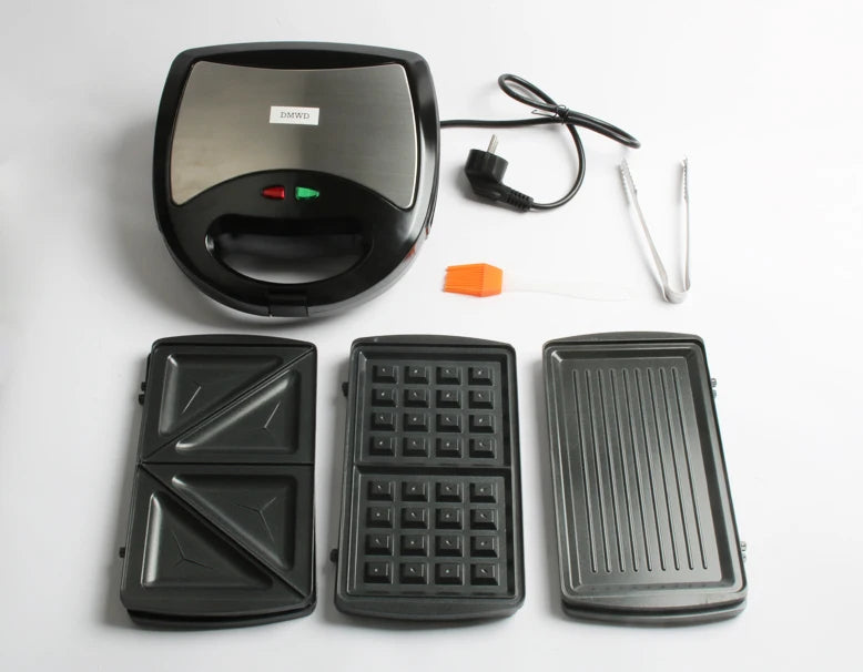 DMWD 3in1 Electric Mini Egg Waffle Sandwich Maker Grilling Plates Breakfast Baking Machine Panini Toaster Bread Frying Pan EU
