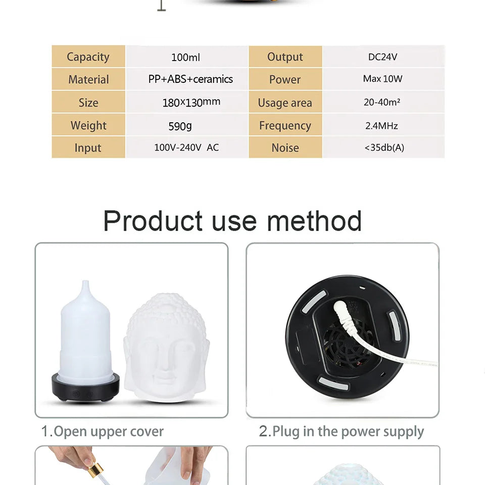 Wifi Control Air Humidifier Aroma Essential Oil Diffuser 7 Colors LED Night Light Cool Buddha Mist Maker Aromatherapy For Home