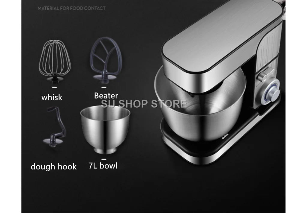 7L Stainless Steel Electric Food Stand Mixer 6-Speed Kitchen Chef with Egg Whisk Dough Cream Blender Juicer Meat Grinder Mincer