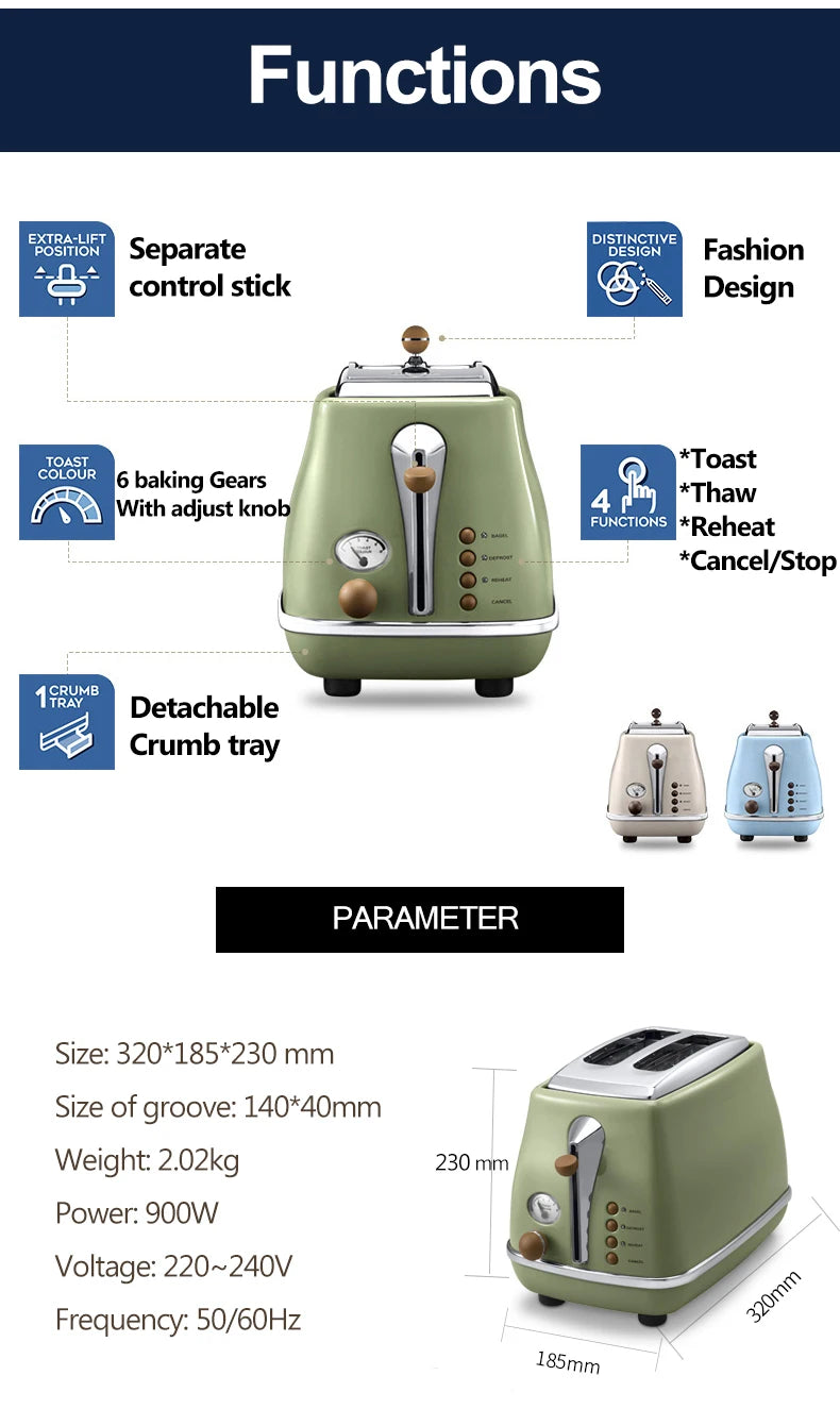 Retro Type Electric Toaster With lid 6 Gear Stainless steel Bagel Bread Oven Sandwich baking tray Defrost Reheat Breakfast Maker