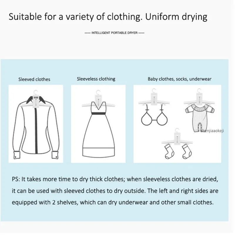 EU Electric Clothes Drying Rack Smart Hang Clothes Dryer Portable Outdoor Travel Mini Folding Available Clothing Shoes Heater