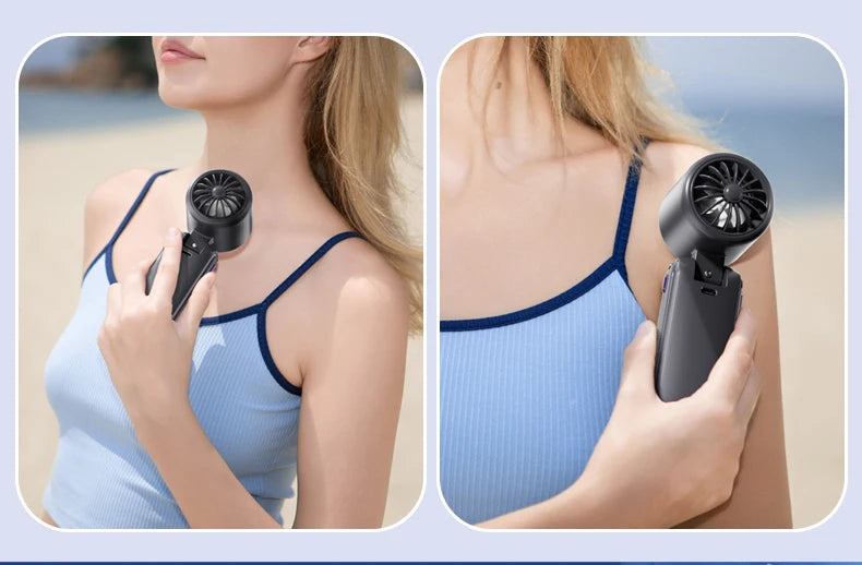 2025 New Ice Pack High-Speed Handheld Eletric Fan 100 Speed Adjustable Folding Mini Fan Portable Outdoor Hanging Neck Small Fan