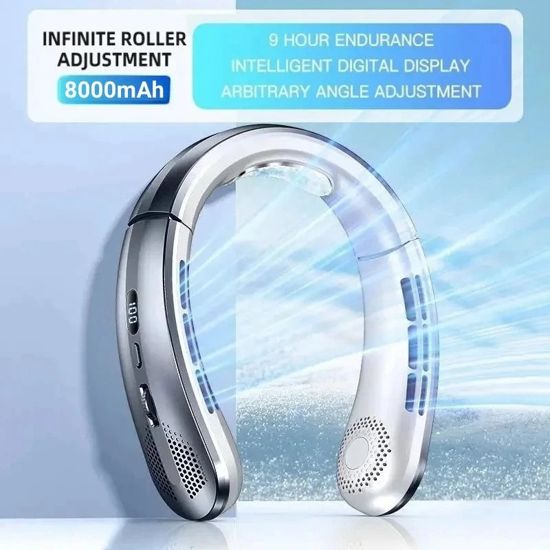 Lenovo 2026 8000mAh Air Cooler USB Hanging Neck Fan Portable Bladeless Mini Rechargeable Mute LED Digital Display Electric Fans