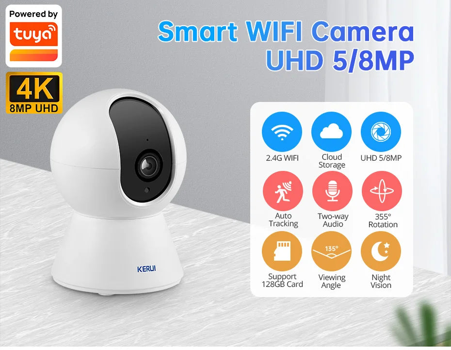 KERUI 5MP 8MP 4K HD WiFi IP Camera Indoor Wireless Security Home CCTV Surveillance Camera Works With Tuya Smart Auto Tracking