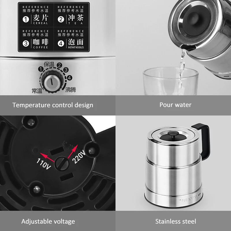 110V/220V Folding Electric Kettle Switchable Voltage Kettle Travel Portable Pot 304 Stainless Steel Adjustable Temperature Pot