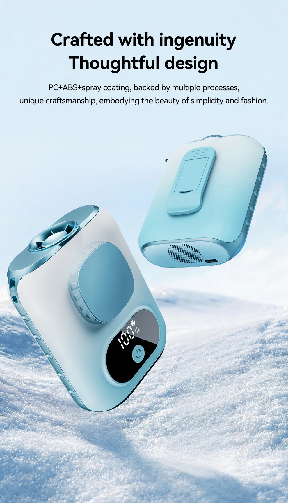 3CM Thin Tiny Portable Waist Fan 6000mAh Clip On Personal Neck Fan LED 12H Working 5 Speeds 40000RPM Strong Airflow with Lanyard