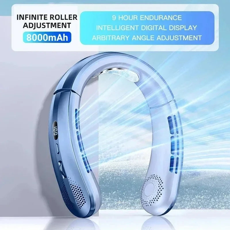 Lenovo Hanging Neck Fan 8000mAh Portable Bladeless USB Rechargeable Mute LED Digital Display Electric Air Cooler USB Handheld