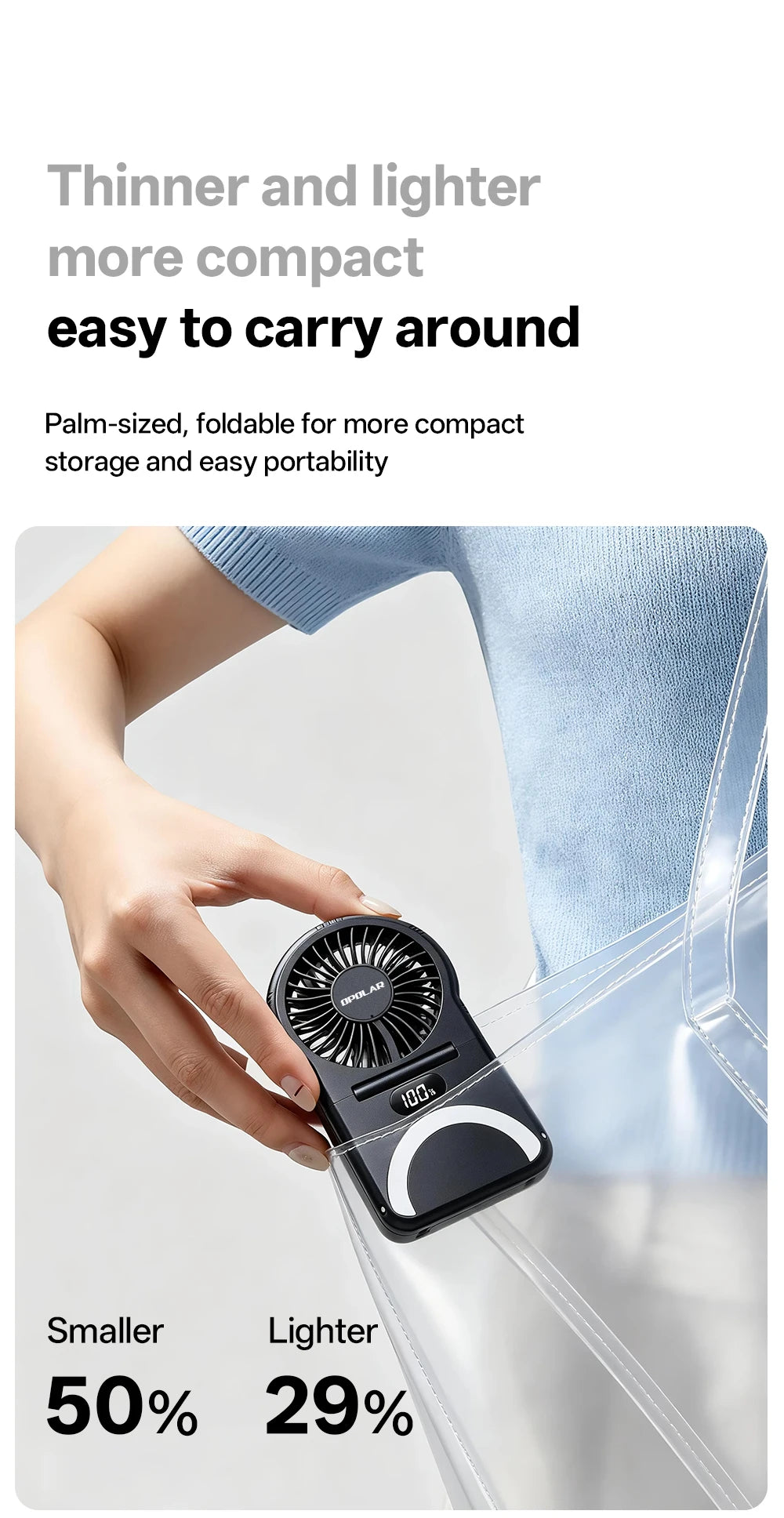OPOLAR Portable Handheld Mini Fan Foldable Neck Hanging Fans 5 Speed USB Rechargeable Fan,LED Display Handheld & Desk Fan 2000mA