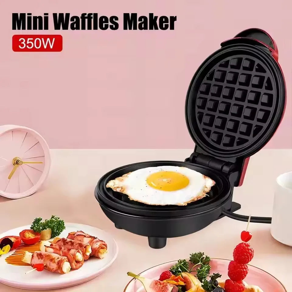 110V Heart Waffle Maker Mini Cake Maker Double-Sided Heating Doughnut Portable Breakfast Machine Breakfast Mold Kitchen Supplies