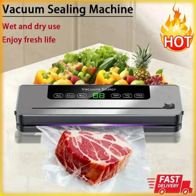 Vacuum Sealer Machine 139KPa Strong Suction Dry Moist Mode Automatic Food Sealer with Digital Timer, Built-in Cutter