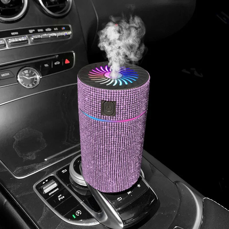 Luxury Diamond Car Diffuser Humidifier with LED Light Auto Air Purifier Aromatherapy Diffuser Air Freshener Car Accessories