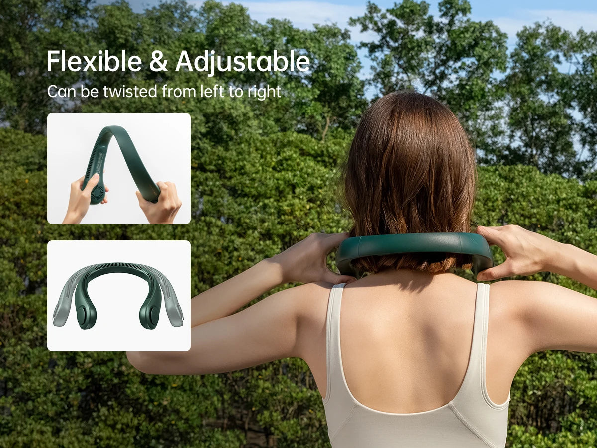 JISULIFE Portable Neck Fan, 4000mAh Battery Rechargeable, 5 Speeds Adjustable, Twistable Hands-Free Bladeless Neckband for Sport