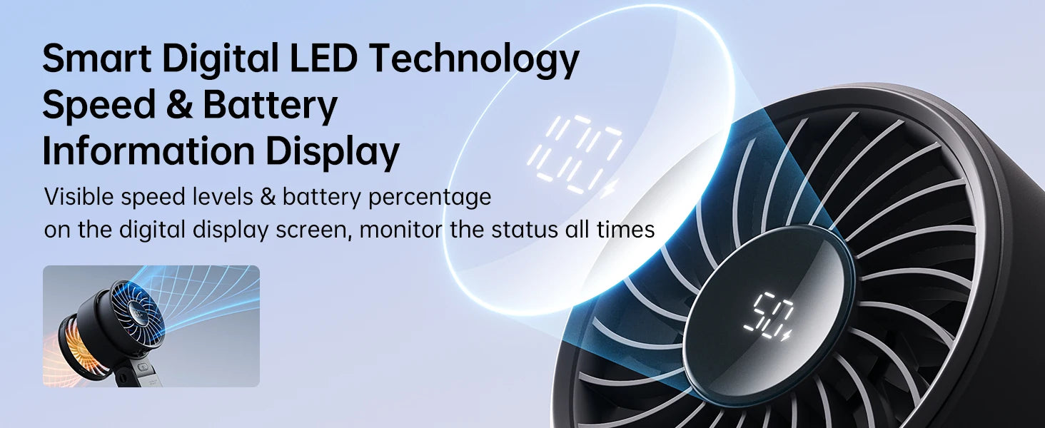 JISULIFE Portable Handheld Fan with LED Display,5 Speeds,5000mAh,150°Folded,3-IN-1 Hand/Desk/Neck Multifunction Personal Fan