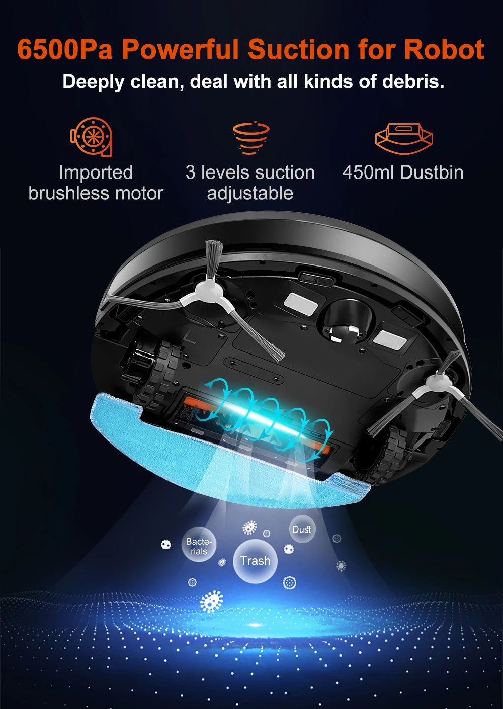 Robot Vacuum Cleaner ABIR X9,Laser Lidar,6500pa Suction,Multi-Floor Map,Dual UV Cleaing,APP Restricted Area,Smart Home Mop
