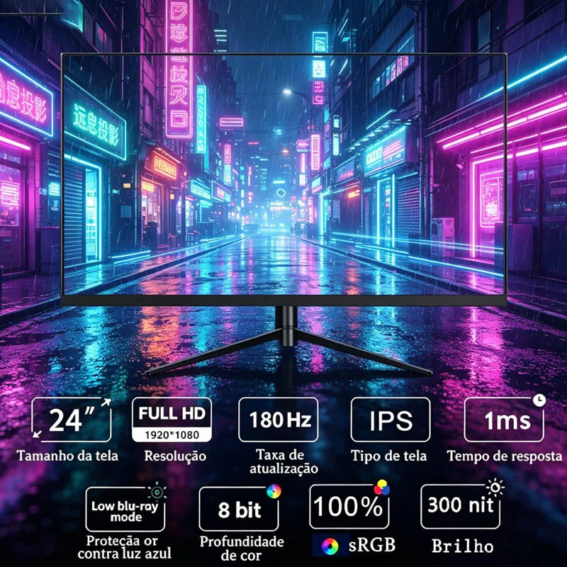 24 Inch 180Hz PC Gaming Monitor IPS LED Display 1920×1080P 100%sRG FHD HDMI/DP Desktop Ultra-thin Gaming Computer Screen Monitor