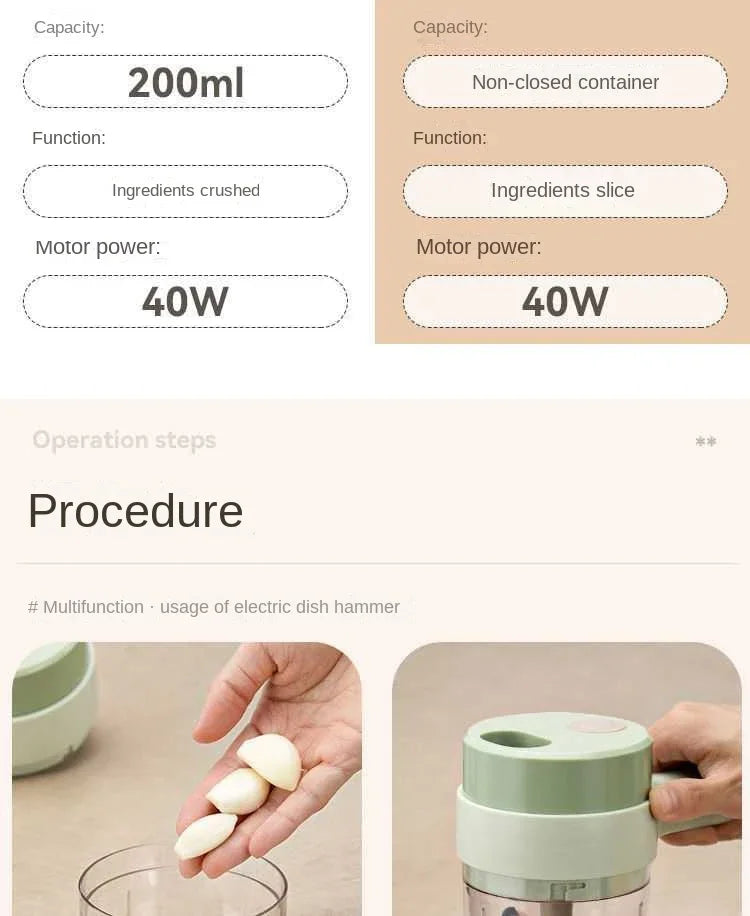 4 in 1 Handheld Electric Vegetable Cutter Set Kitchen Tools For Garlic Pepper Chili Onion Celery Ginger Meat With Brush
