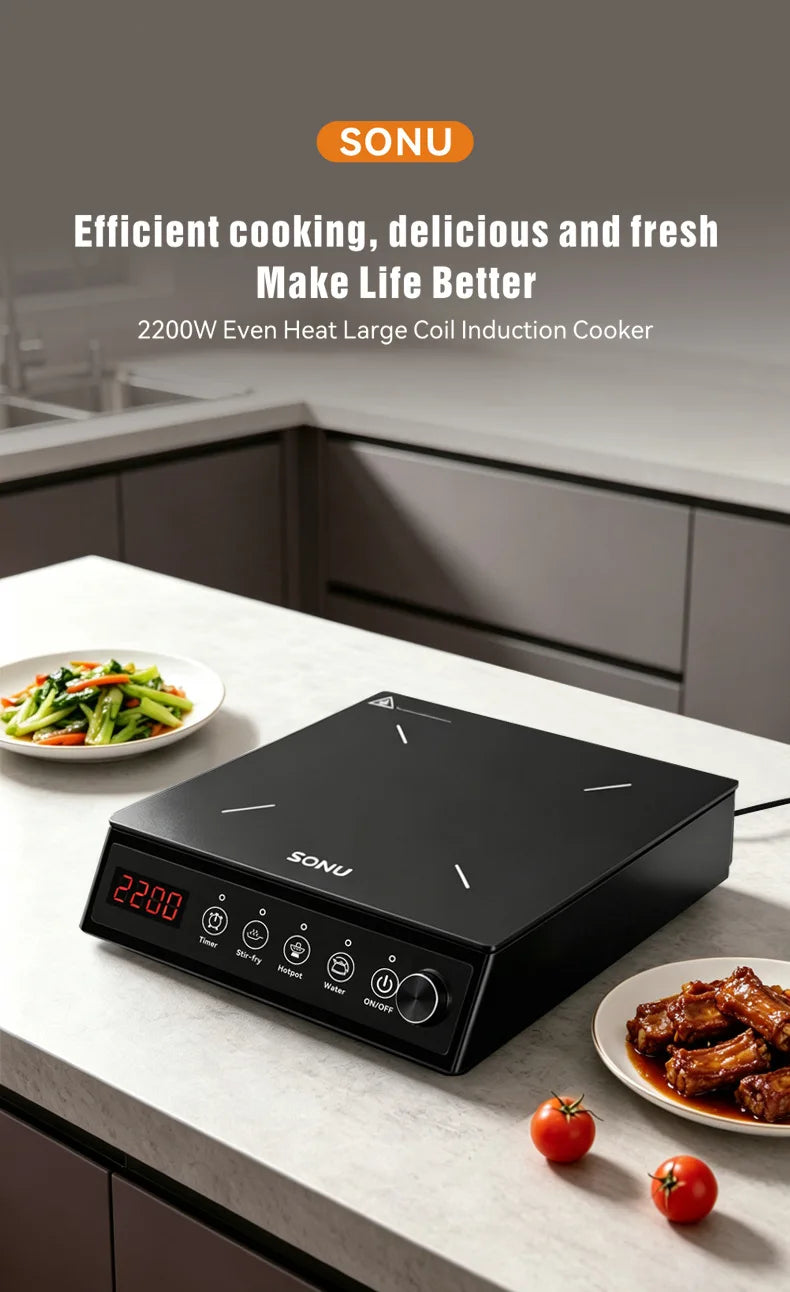 2200W Portable Electric Magnetic Induction Cooker Touch Panel Waterproof Hotpot Heating Stove Touchpad Cooktop Stir Fry Dish Coo