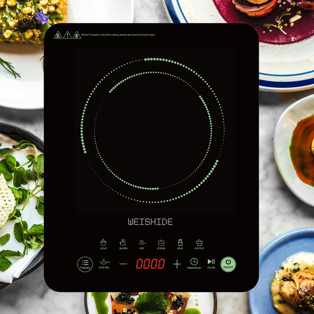 Multifunction Induction Cooker Ceramic 1200W-1800W Portable Electric Cooktop Preset Temperature Stir-Fry Timer Preset Child Lock