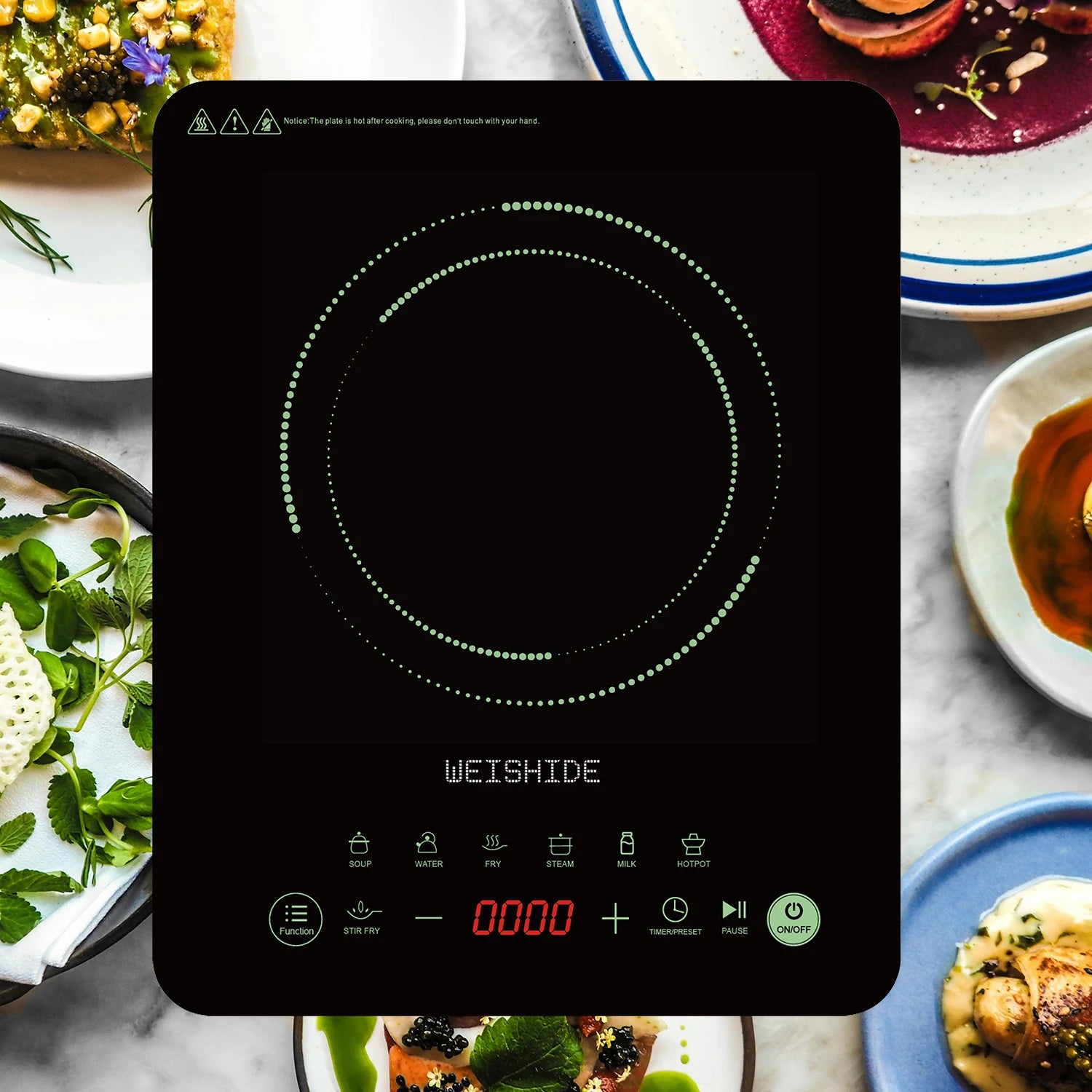 Multifunction Induction Cooker Ceramic 1200W-1800W Portable Electric Cooktop Preset Temperature Stir-Fry Timer Preset Child Lock