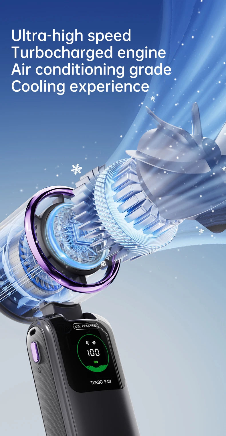 2025 New Ice Pack High-Speed Handheld Eletric Fan 100 Speed Adjustable Folding Mini Fan Portable Outdoor Hanging Neck Small Fan