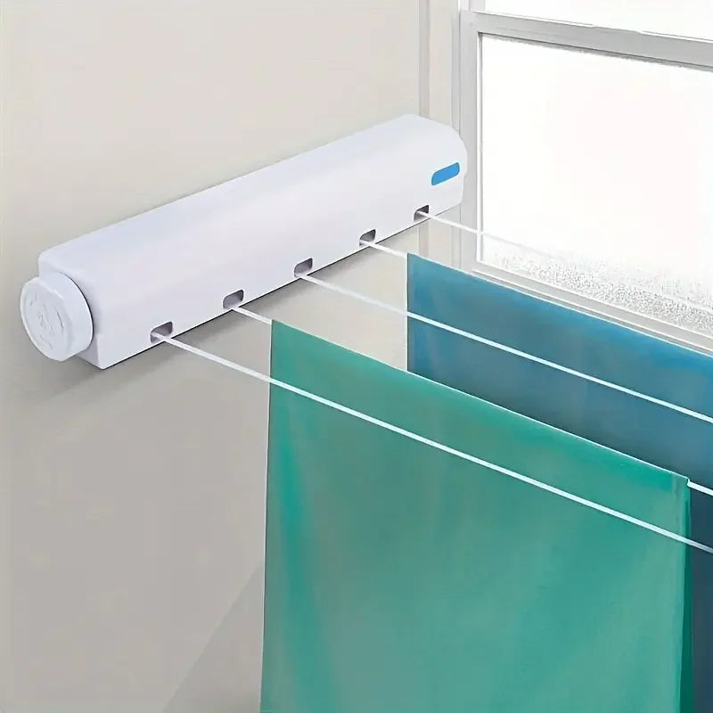 Retractable Clothes Drying Rope 3.75m Clothesline 5 Wires Wall Mounted Shrinkable Plastic Laundry Hanger Indoor Drying Rack