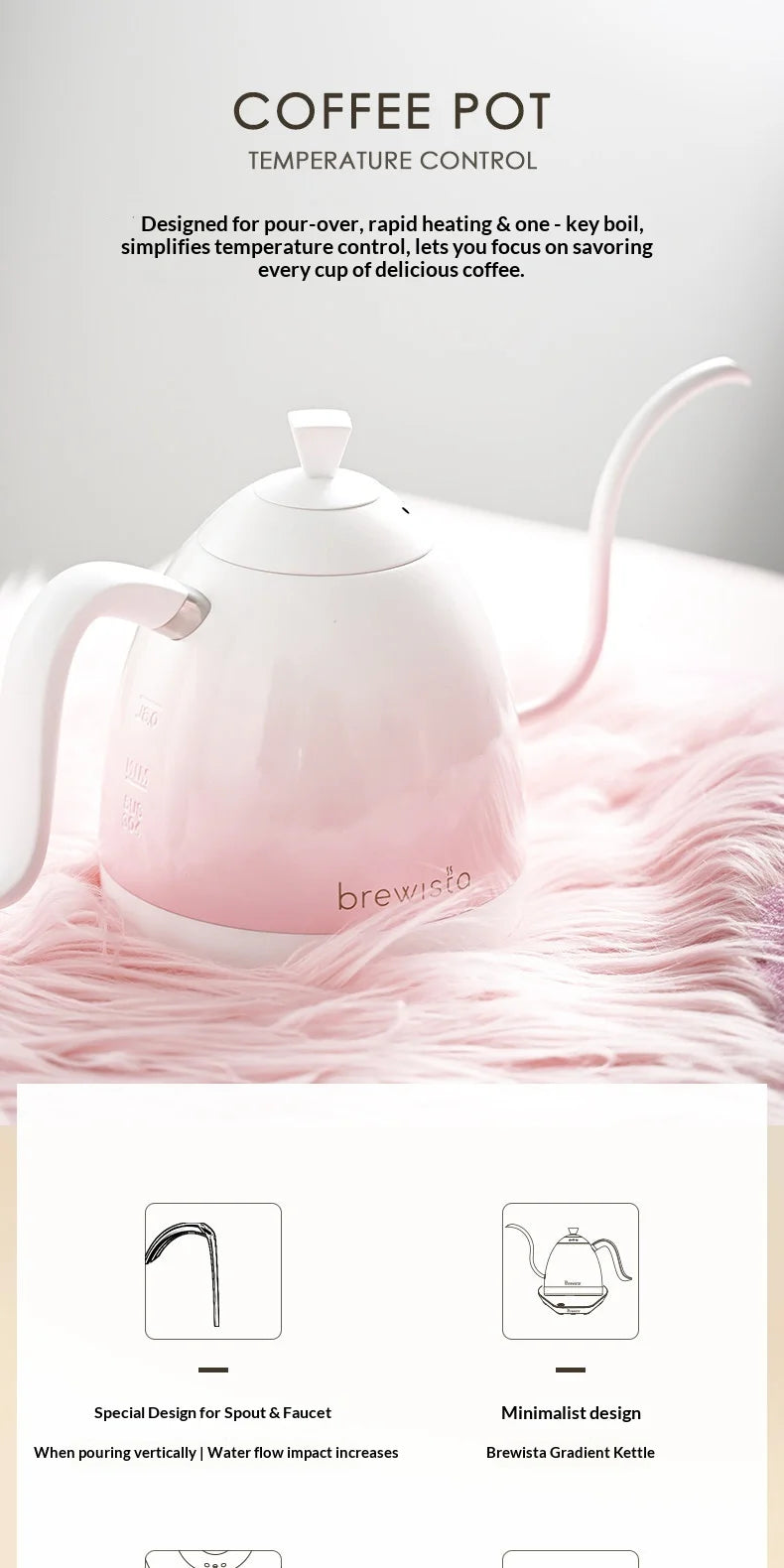 Brewista Pro Gradient Color Coffee Pot Stainless Steel Temperature Controlled 0.6l Thin Spout Gooseneck Pour Over Water Kettle