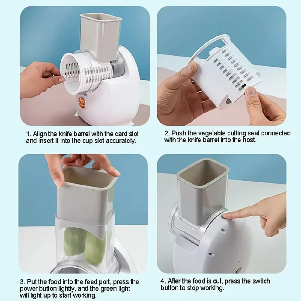 Automatic Electric Rotary Vegetable Shredder Efficient Cordless Vegetable Slicer Effort-saving Cheese Grater Restaurant