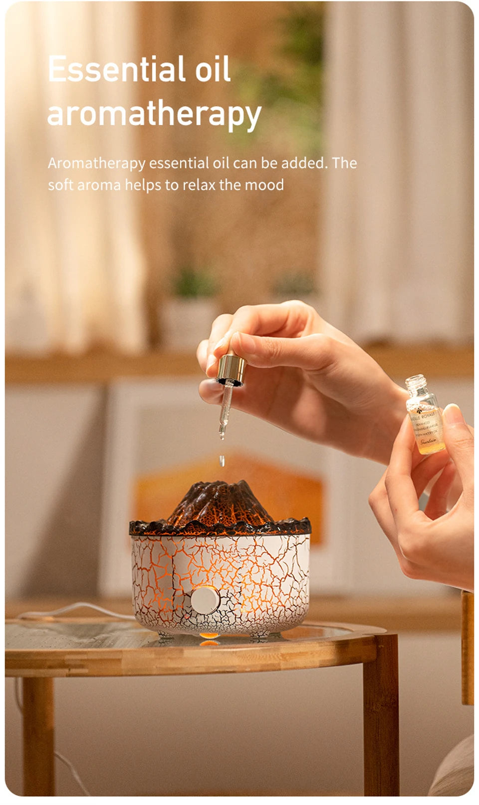 Volcano Aromatherapy Diffuser Smoke Ring Ultrasonic Air Humidifier with Flame Lamp Remote Control Essential Oil Aroma Diffuser