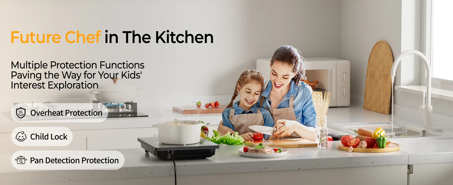 Multifunction Induction Cooker Ceramic 1200W-1800W Portable Electric Cooktop Preset Temperature Stir-Fry Timer Preset Child Lock