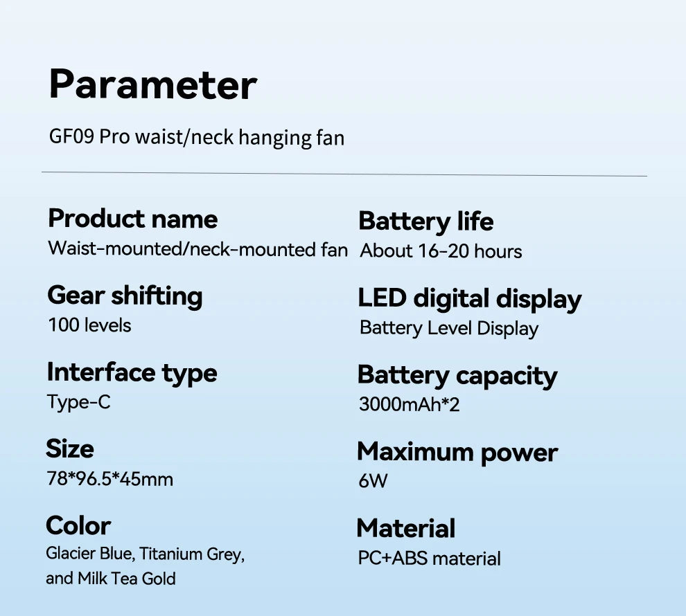 3CM Thin Tiny Portable Waist Fan 6000mAh Clip On Personal Neck Fan LED 12H Working 5 Speeds 40000RPM Strong Airflow with Lanyard